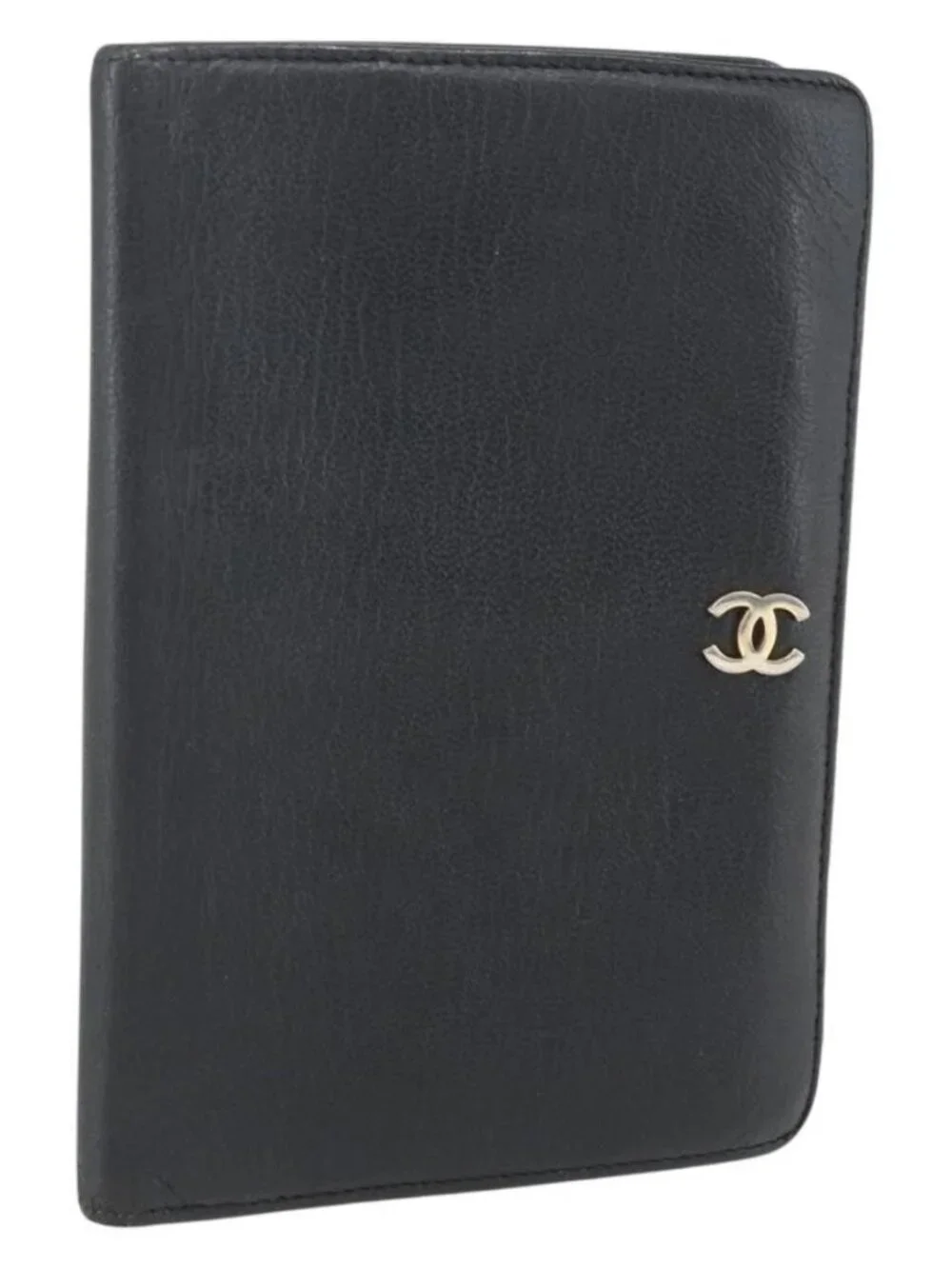 CHANEL Day Planner Cover Leather Black Gold CC Auth 157492